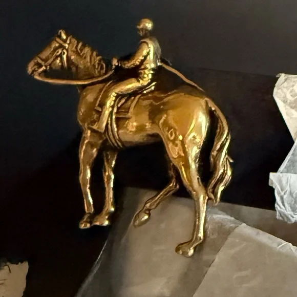 Polo Ralph Lauren Navy Suede Equestrian Belt Gold Horse Buckle Italy Sz 38 - Picture 16 of 17